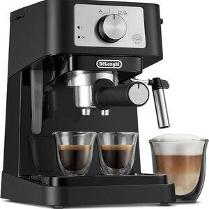 De'Longhi Espresso Machine, 15 Bar Pump, Milk Frother, Black/Stainless, EC260BK